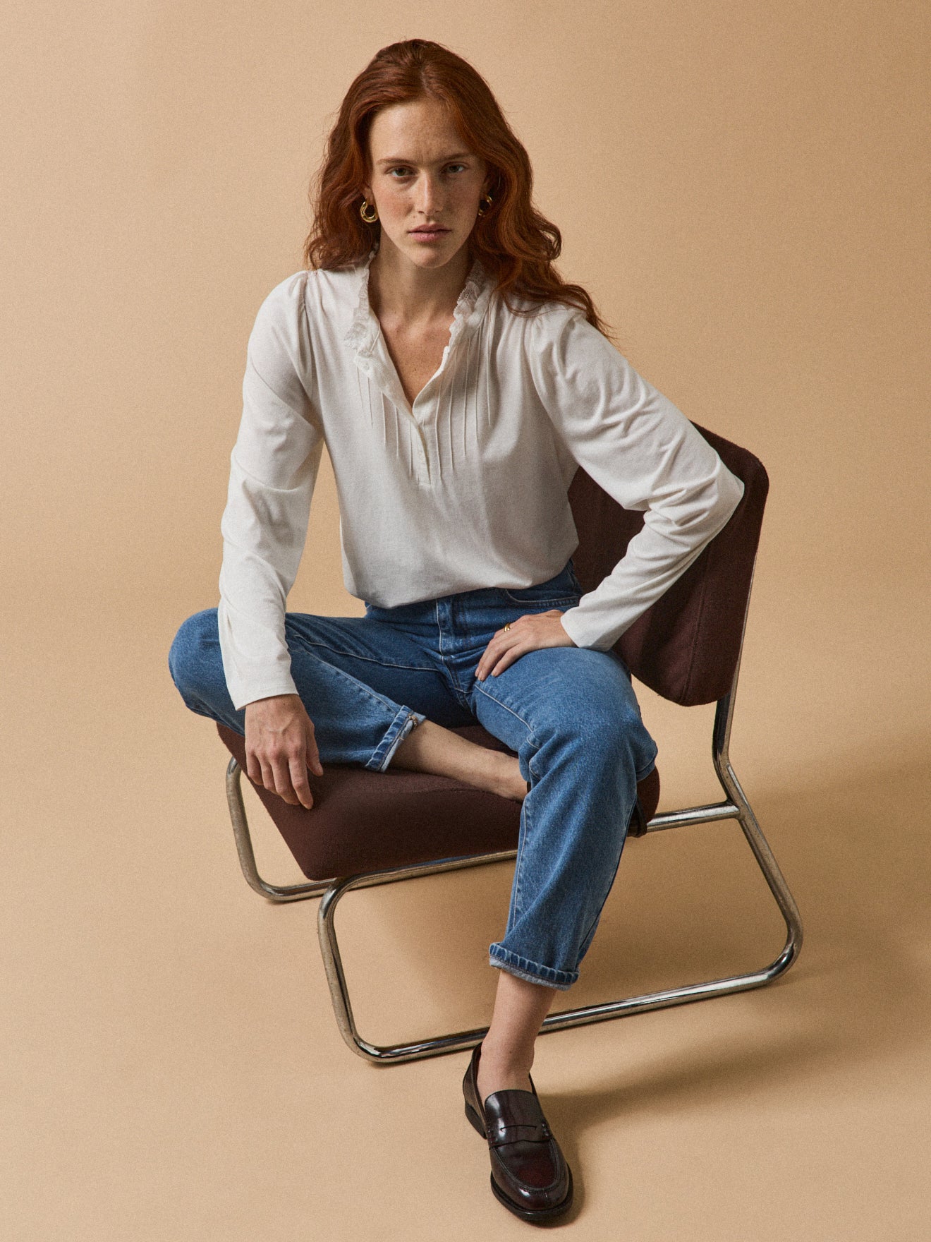 T-shirt col volanté femme modal et coton biologique