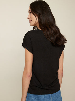 Women's viscose and linen T-shirt with V-neckline