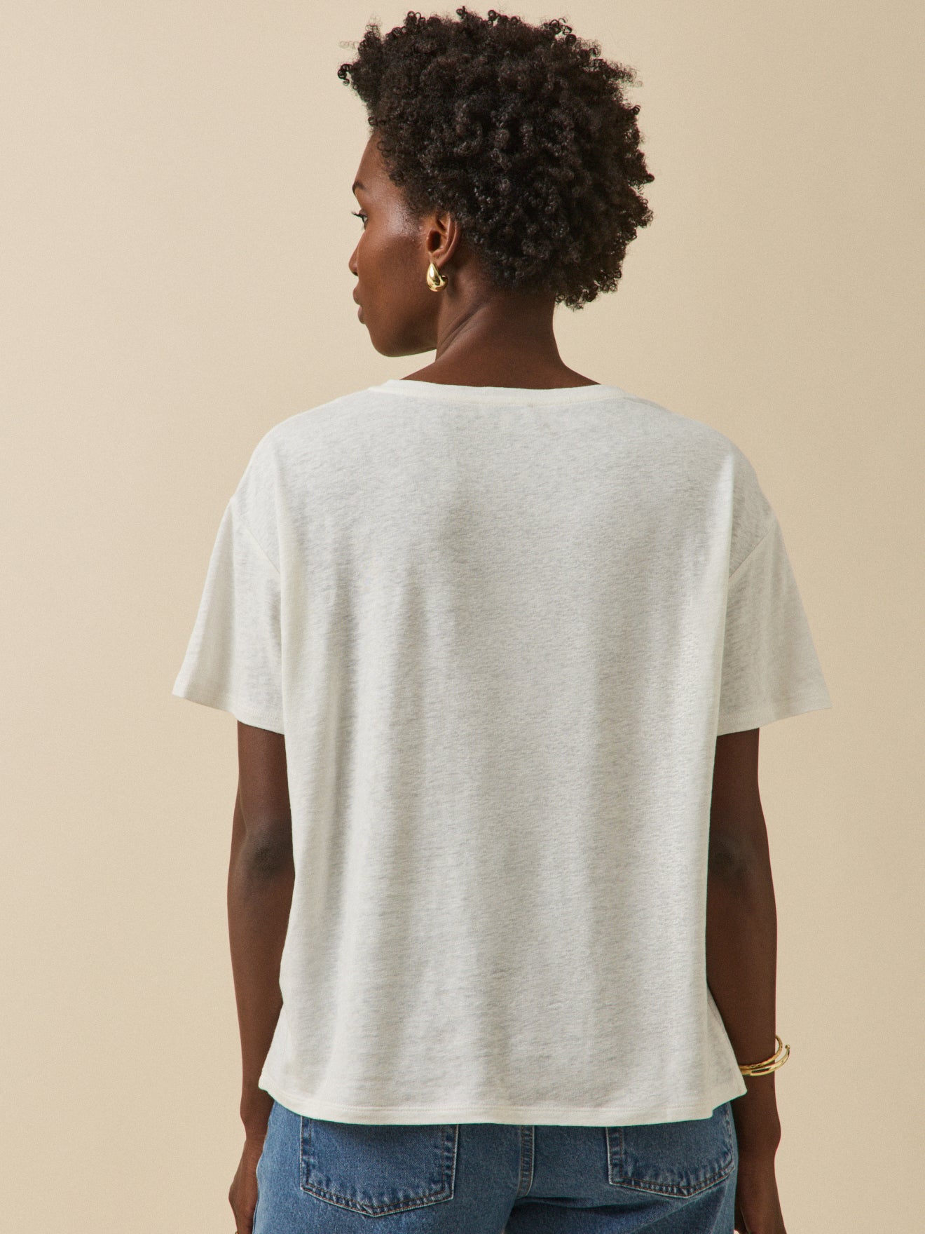 T-shirt col V femme lin et viscose