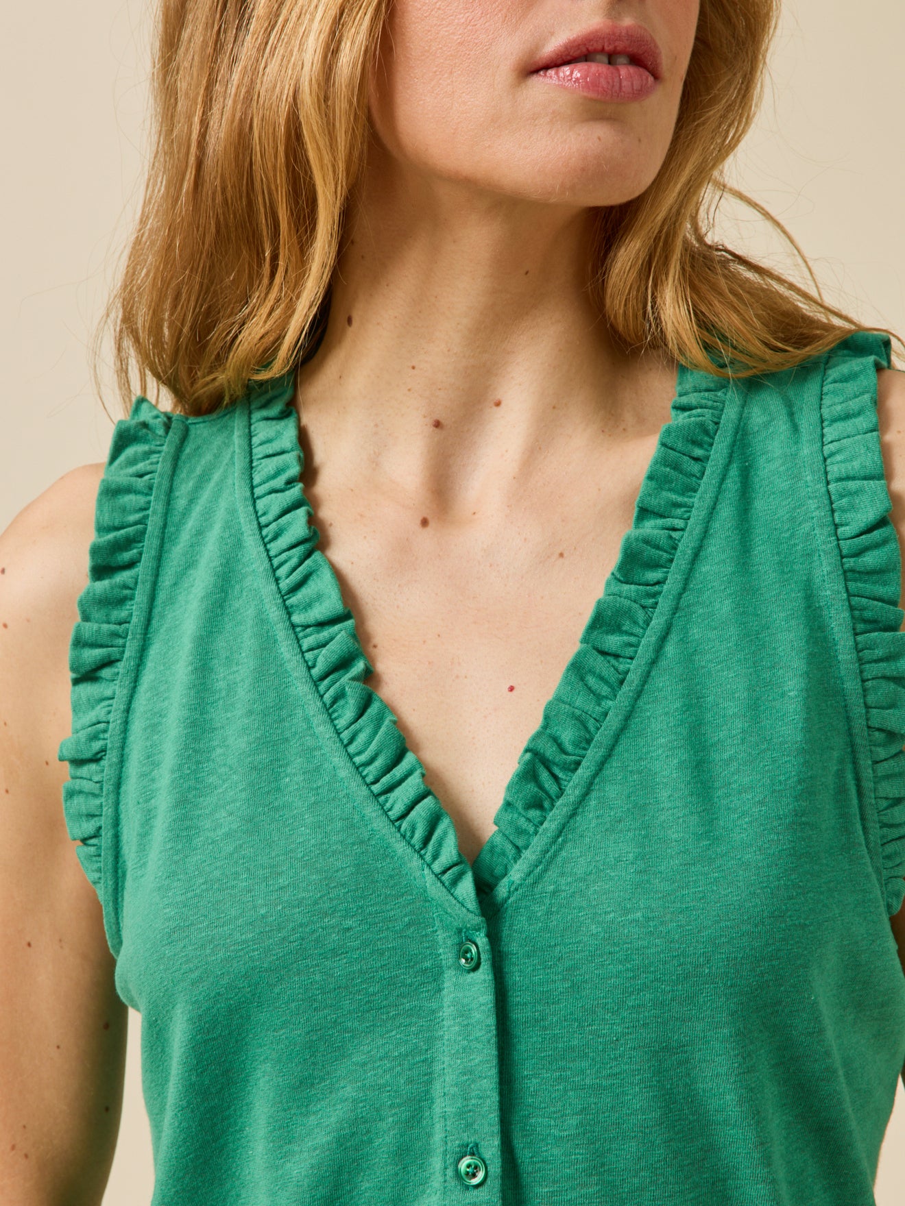 Top sans manches boutonné femme lin et viscose