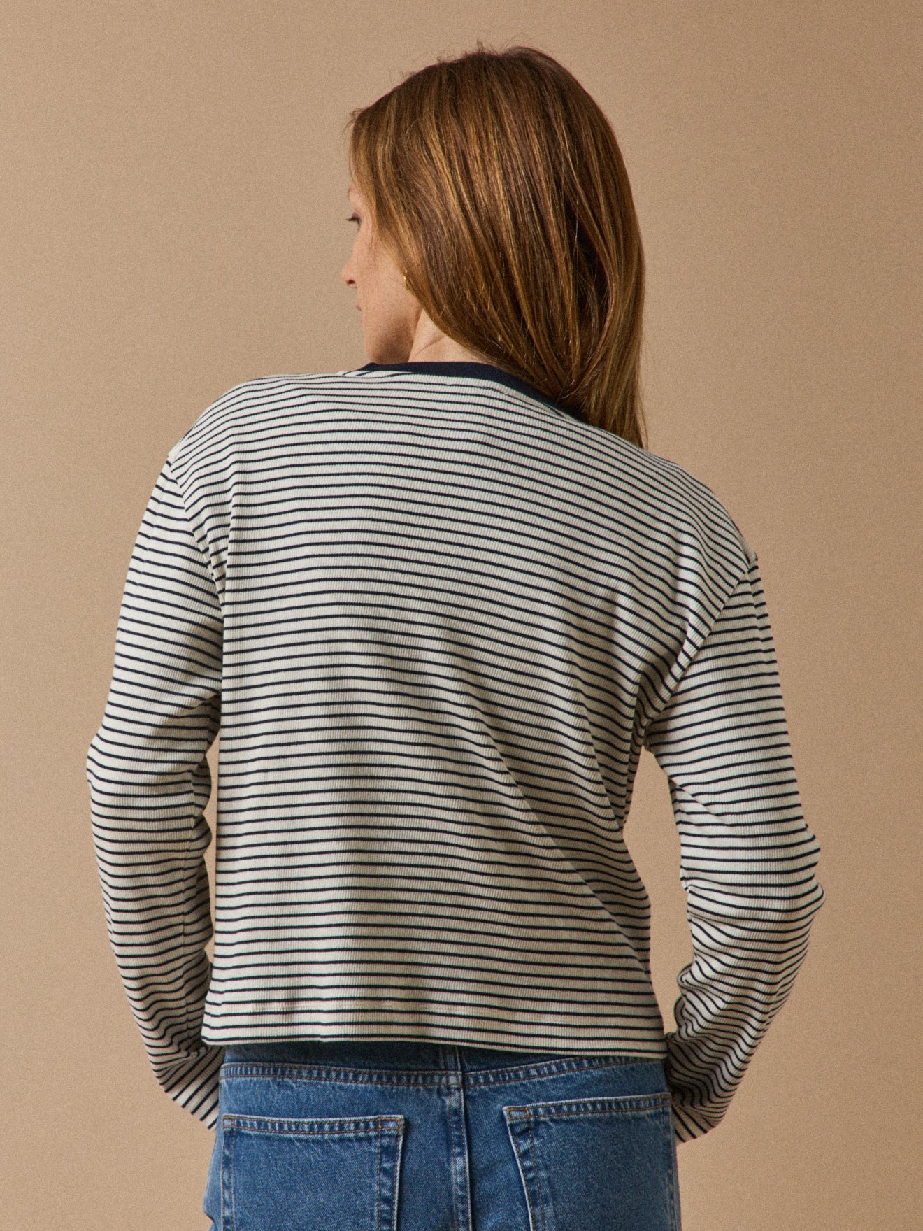 Women's striped organic cotton cardi-sweater