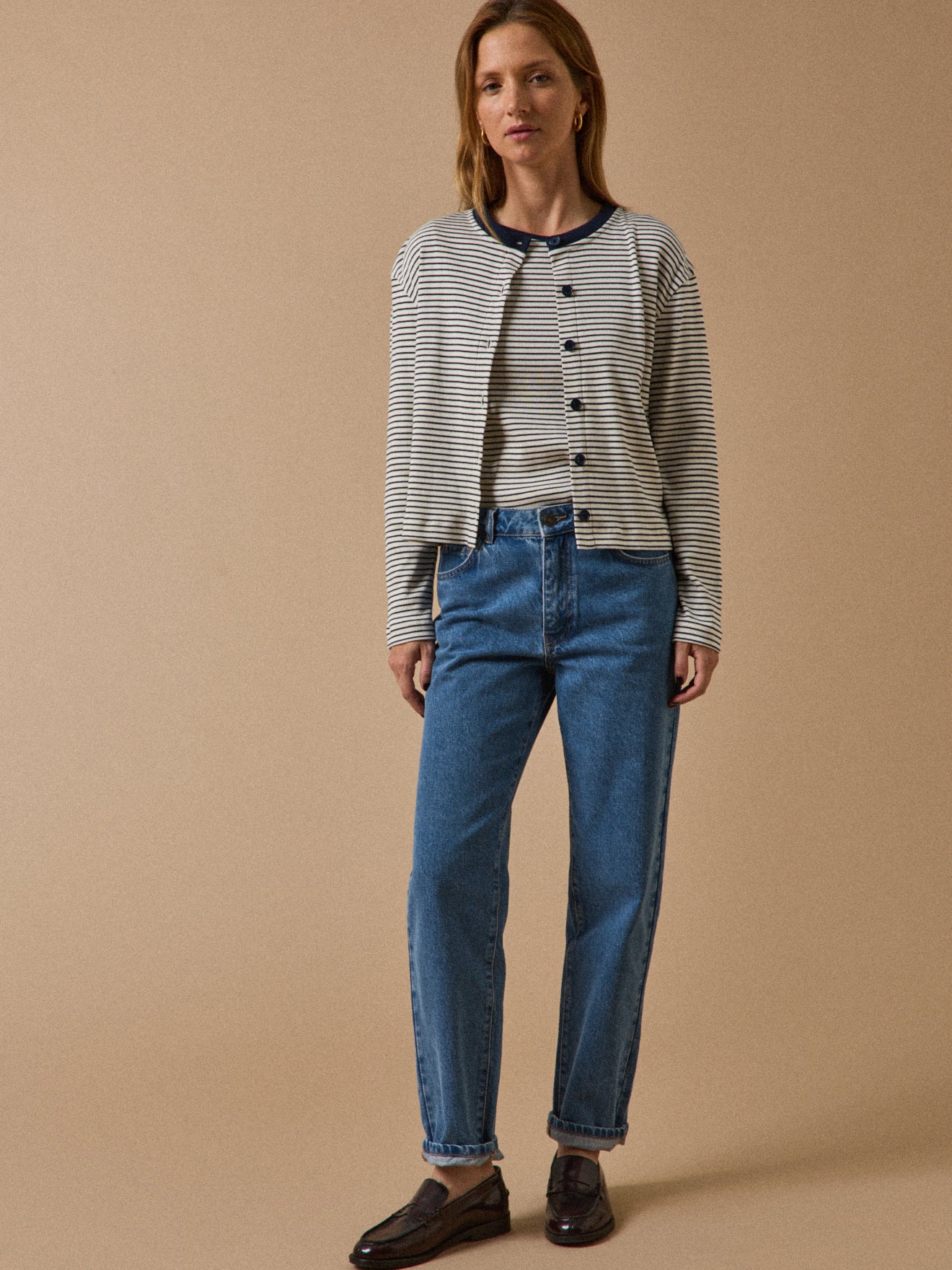 Women's striped organic cotton cardi-sweater