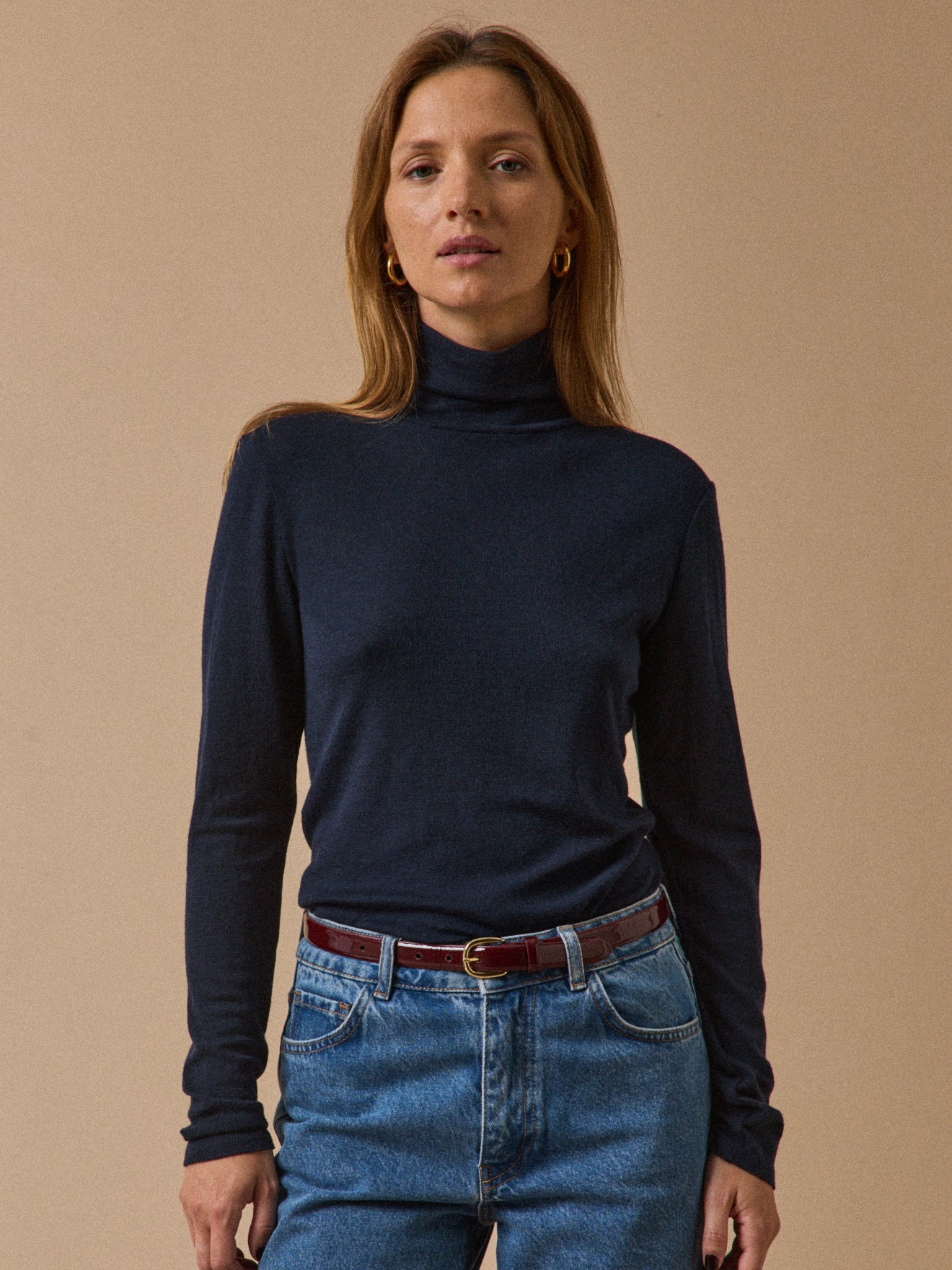 T-shirt col roulé femme jersey de laine