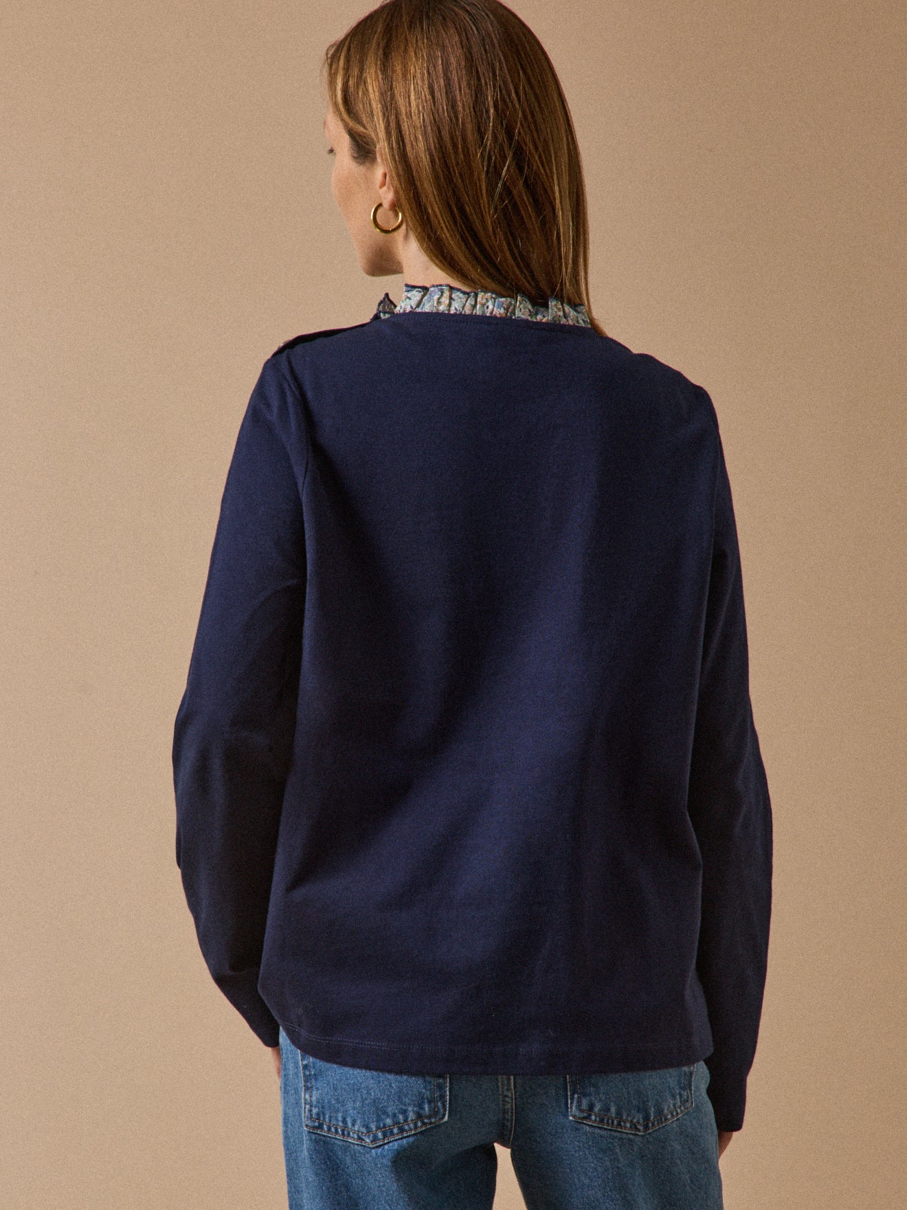 T-shirt femme col en tissu Liberty