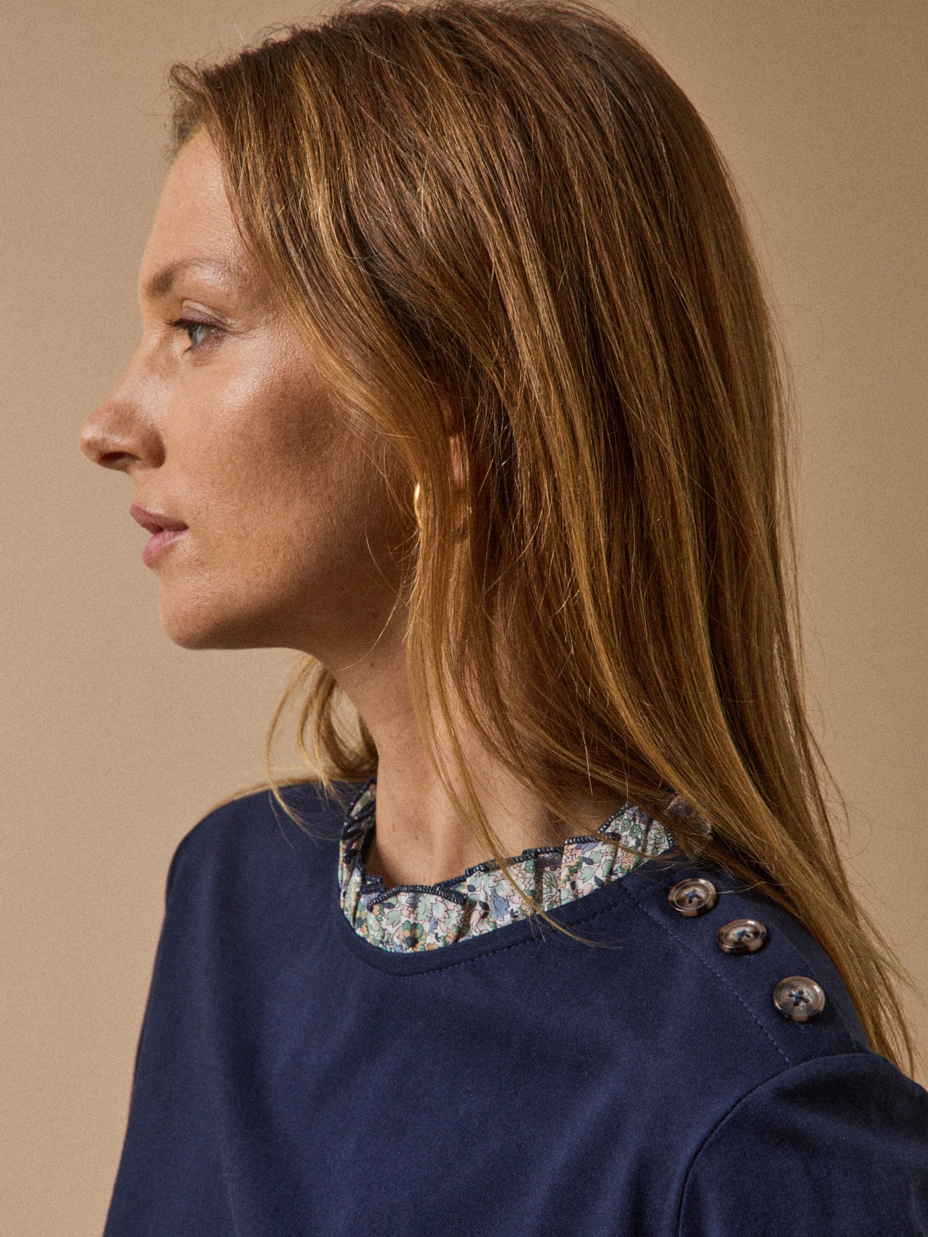 T-shirt femme col en tissu Liberty