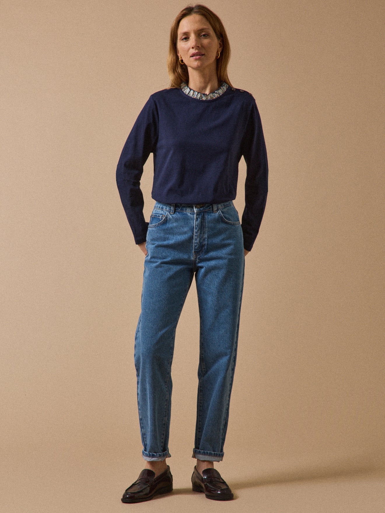 T-shirt femme col en tissu Liberty