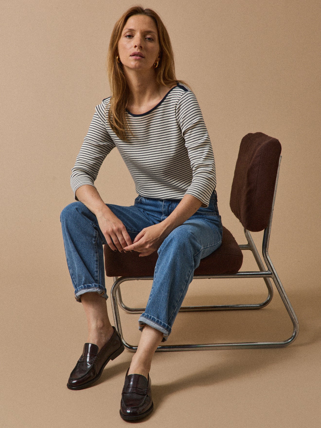 Women's striped boatneck organic cotton T-shirt