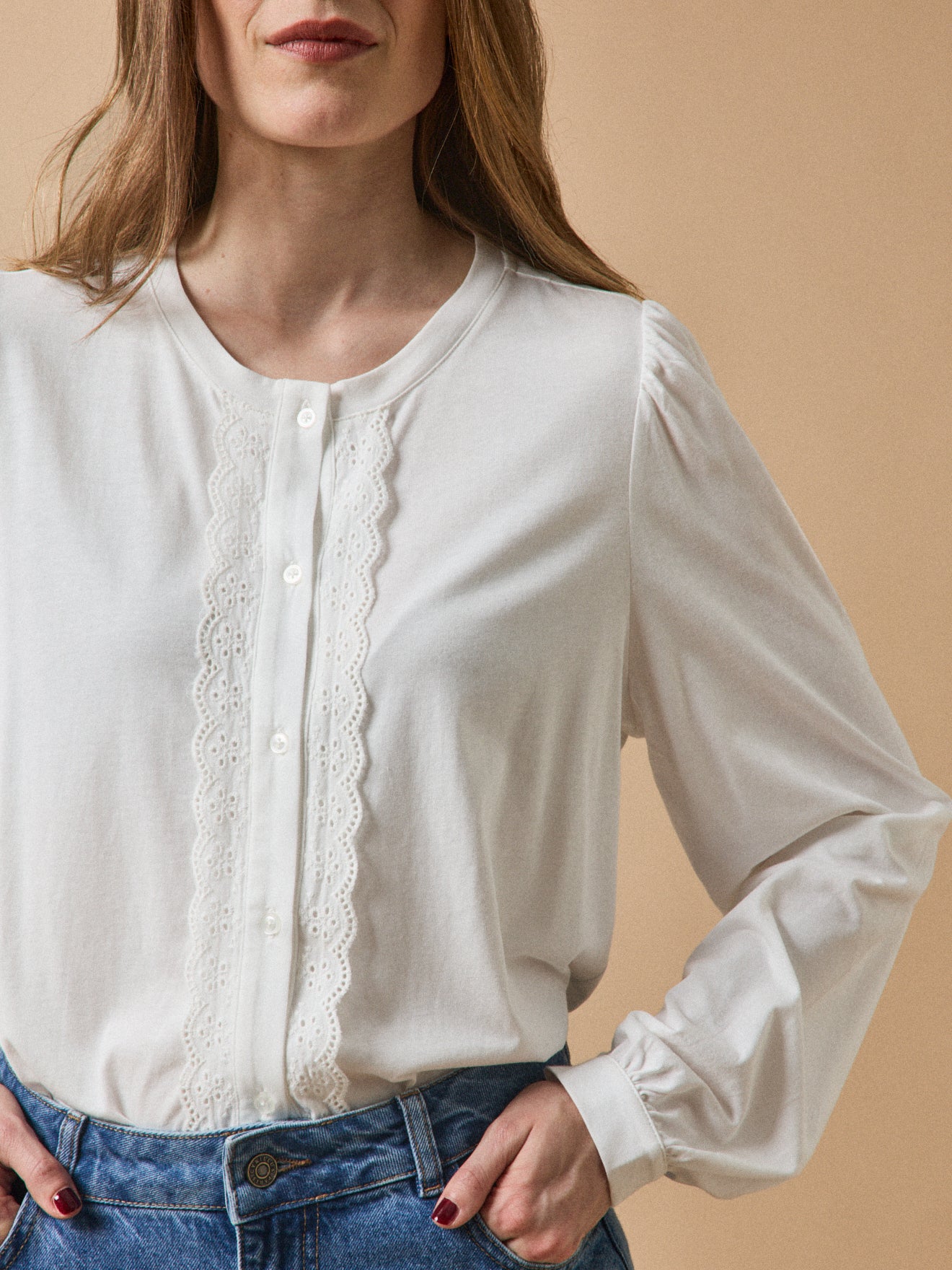 T-shirt boutonné brodé femme modal et coton biologique