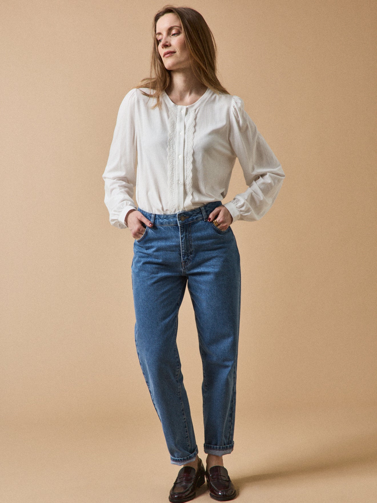 T-shirt boutonné brodé femme modal et coton biologique