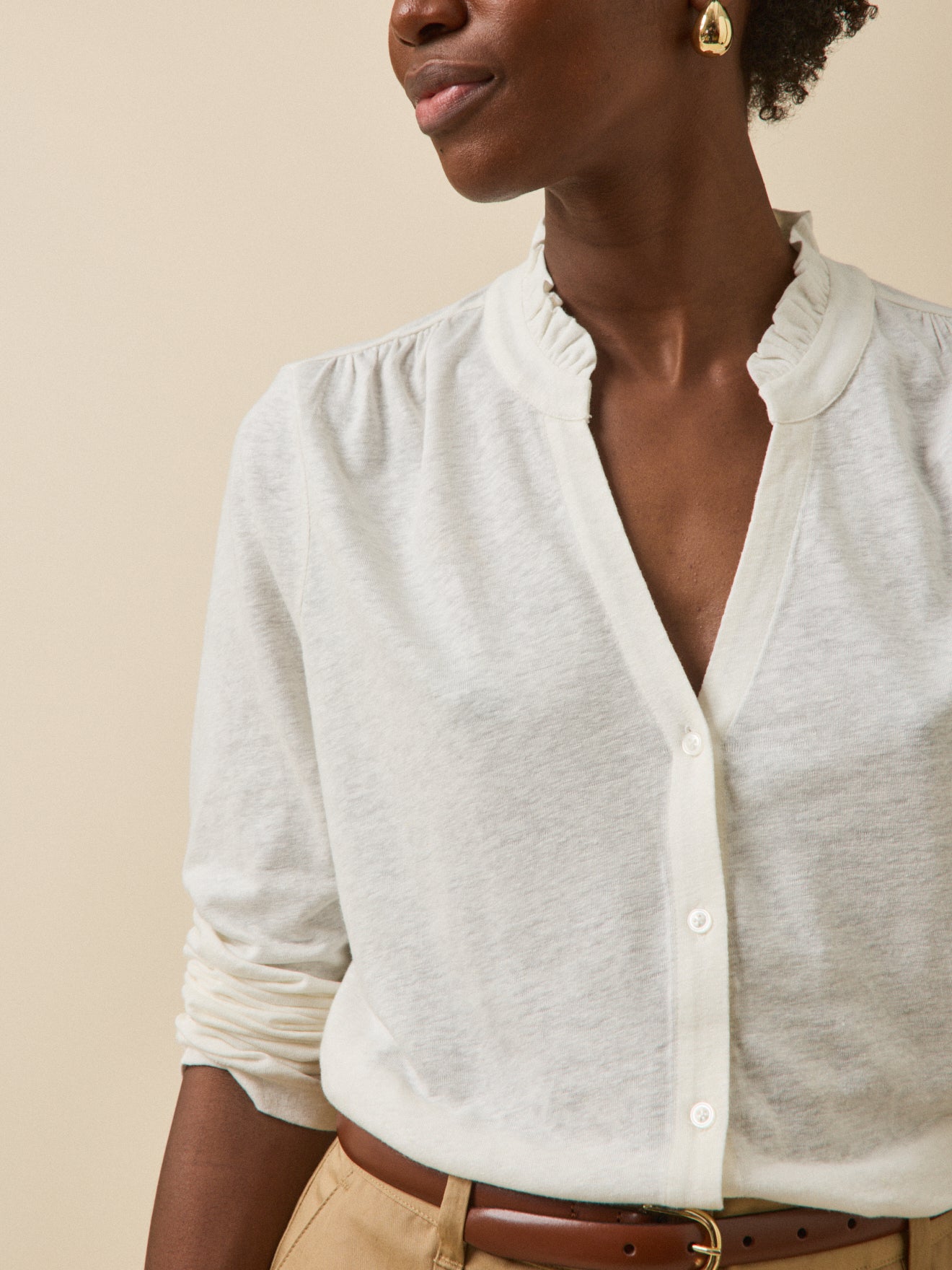 Women's linen and viscose button T-shirt