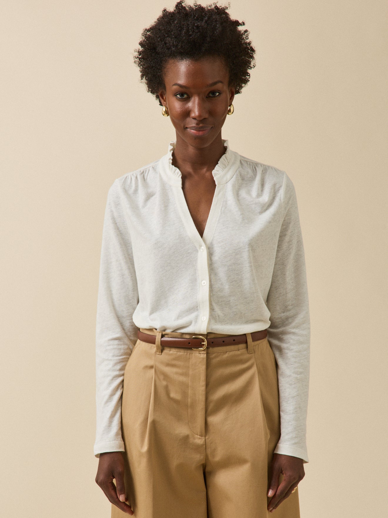 Women's linen and viscose button T-shirt
