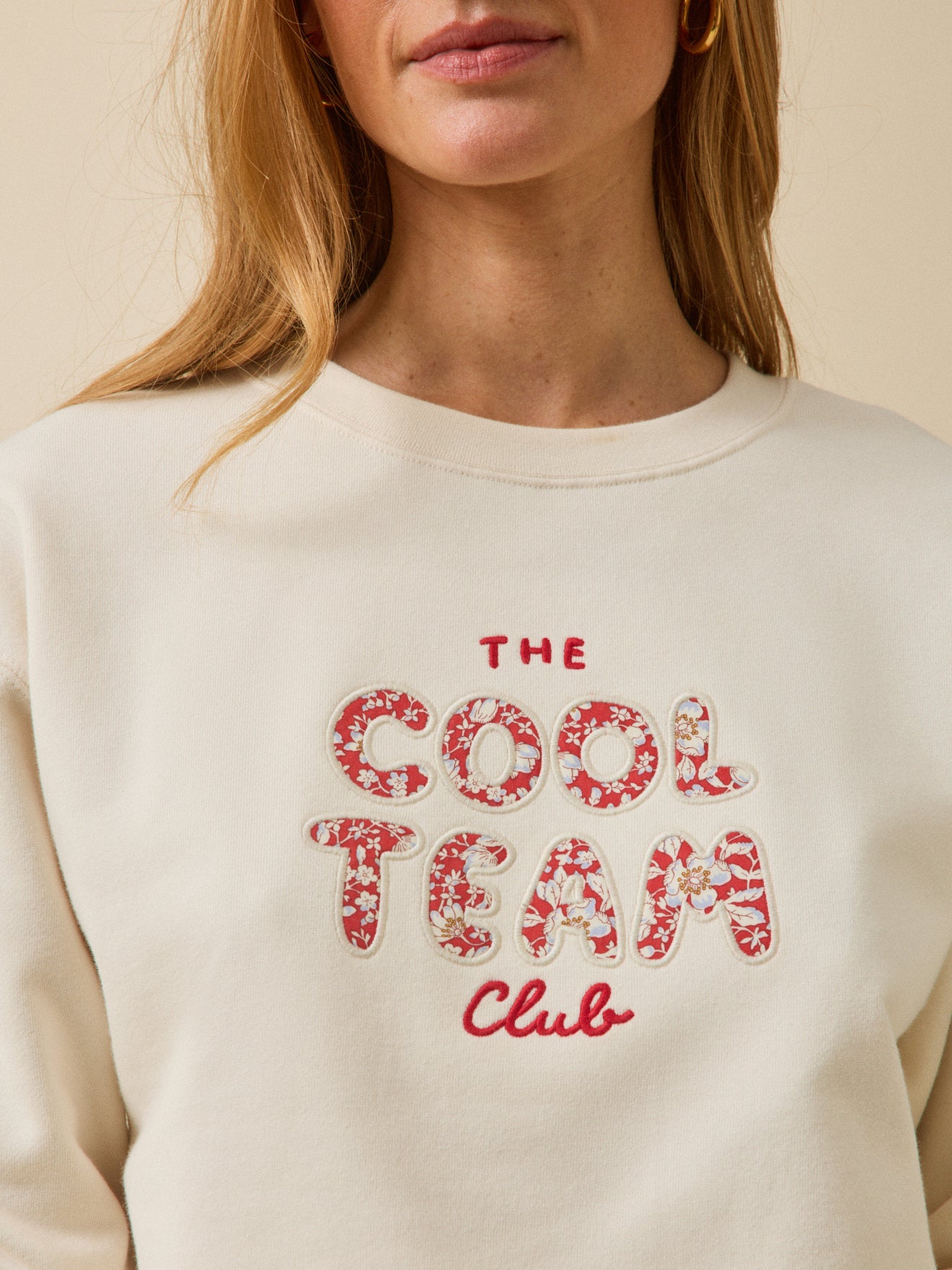 Sweat femme coton biologique message en tissu Liberty