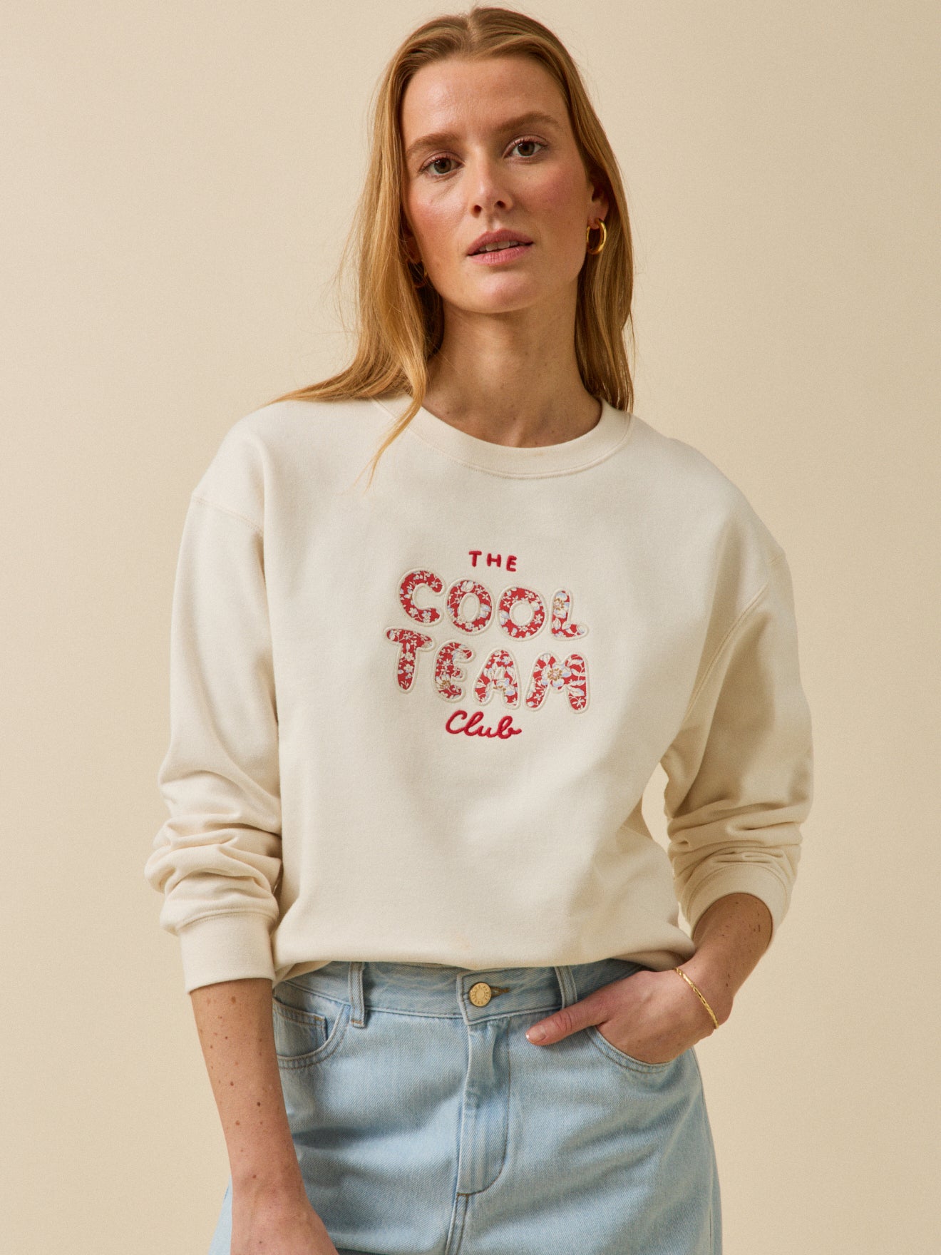 Sweat femme coton biologique message en tissu Liberty