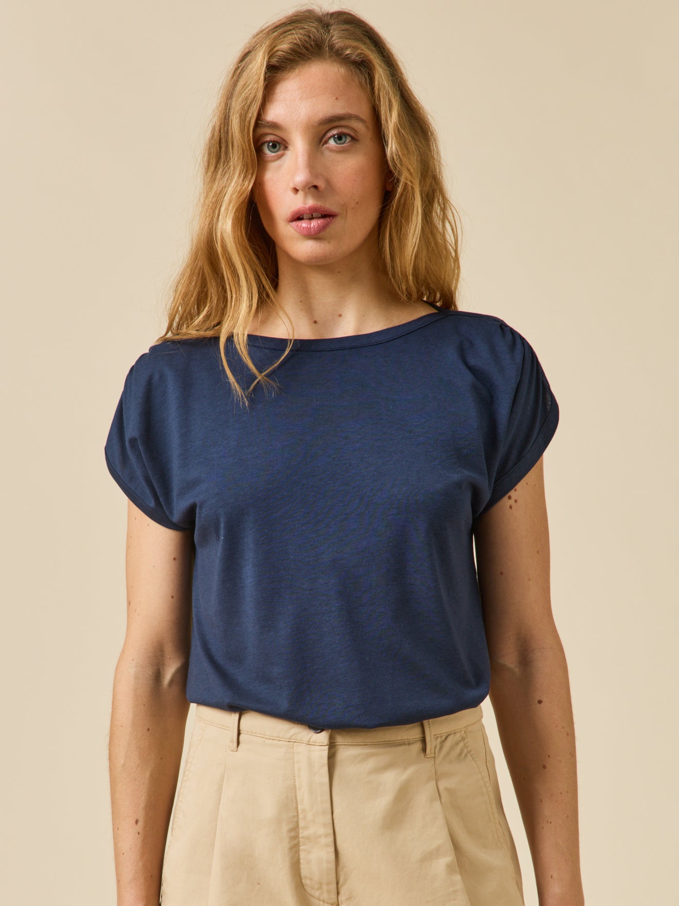 T-shirt col bateau femme lyocell mélangé