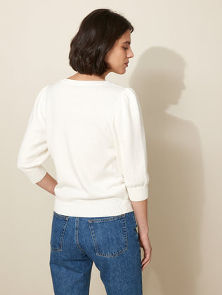 Women's openwork sweater in organic cotton and cashmere