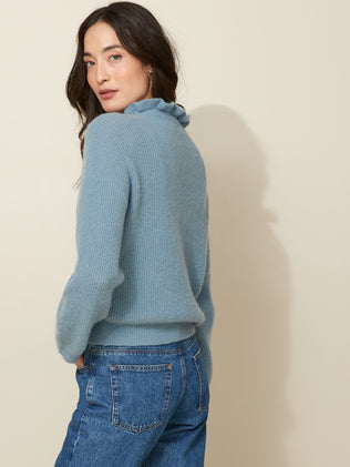 Women's wool and mohair cardigan with ruffled neckline