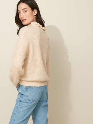 Women's wool and mohair cardigan with ruffled neckline