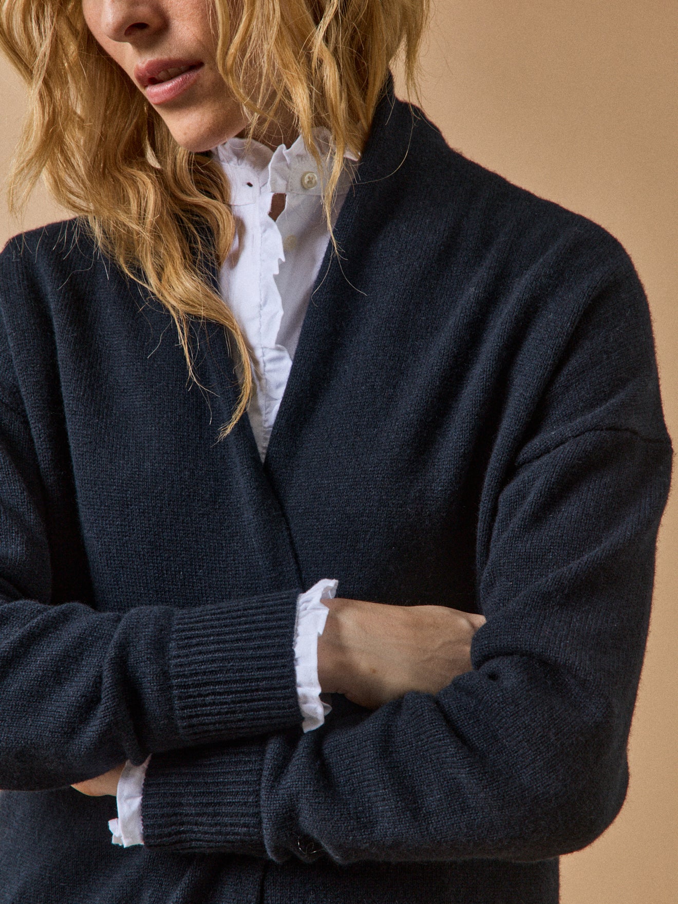 Women's wool and cashmere cardigan with front panels