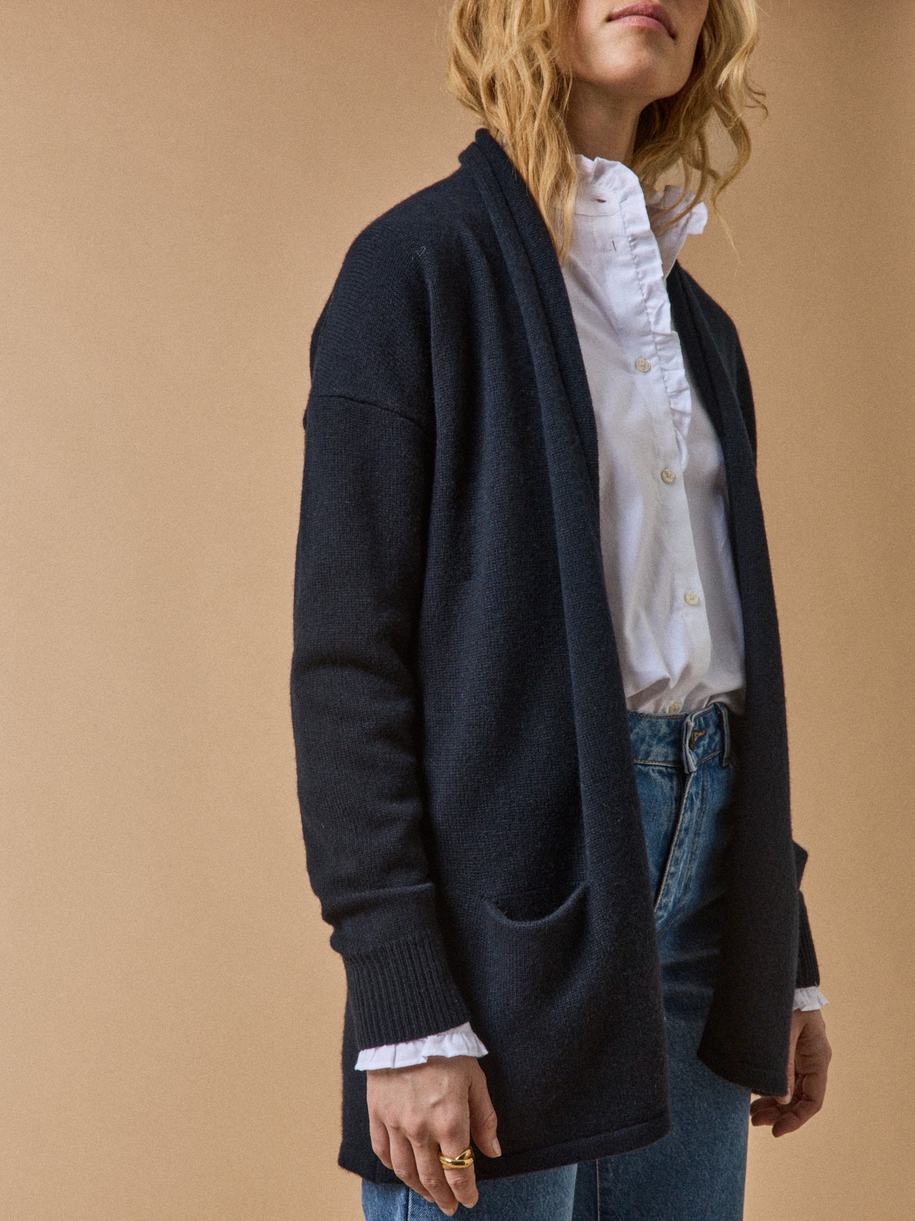 Women's wool and cashmere cardigan with front panels