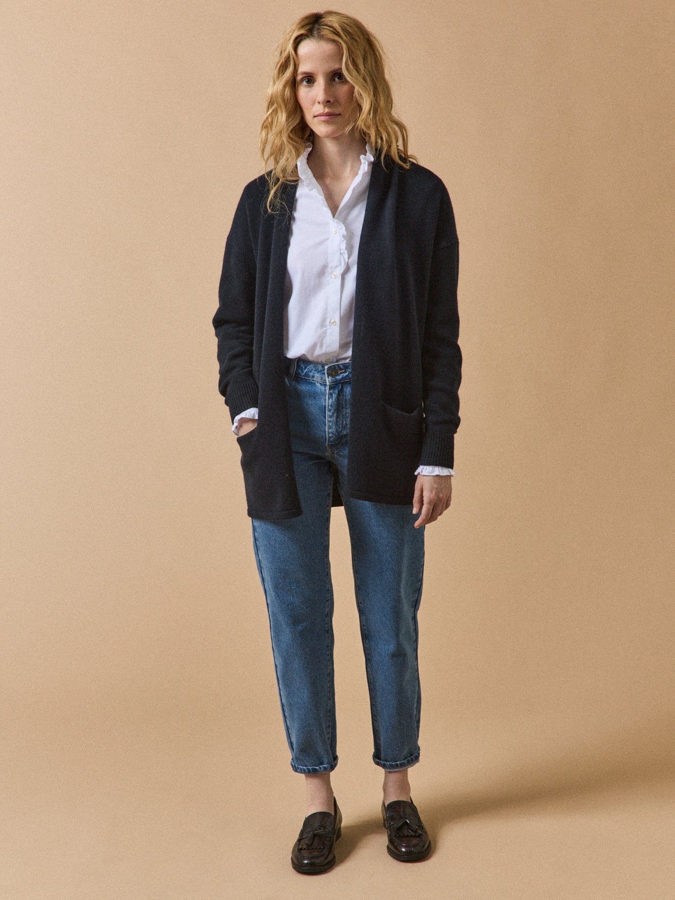 Women's wool and cashmere cardigan with front panels