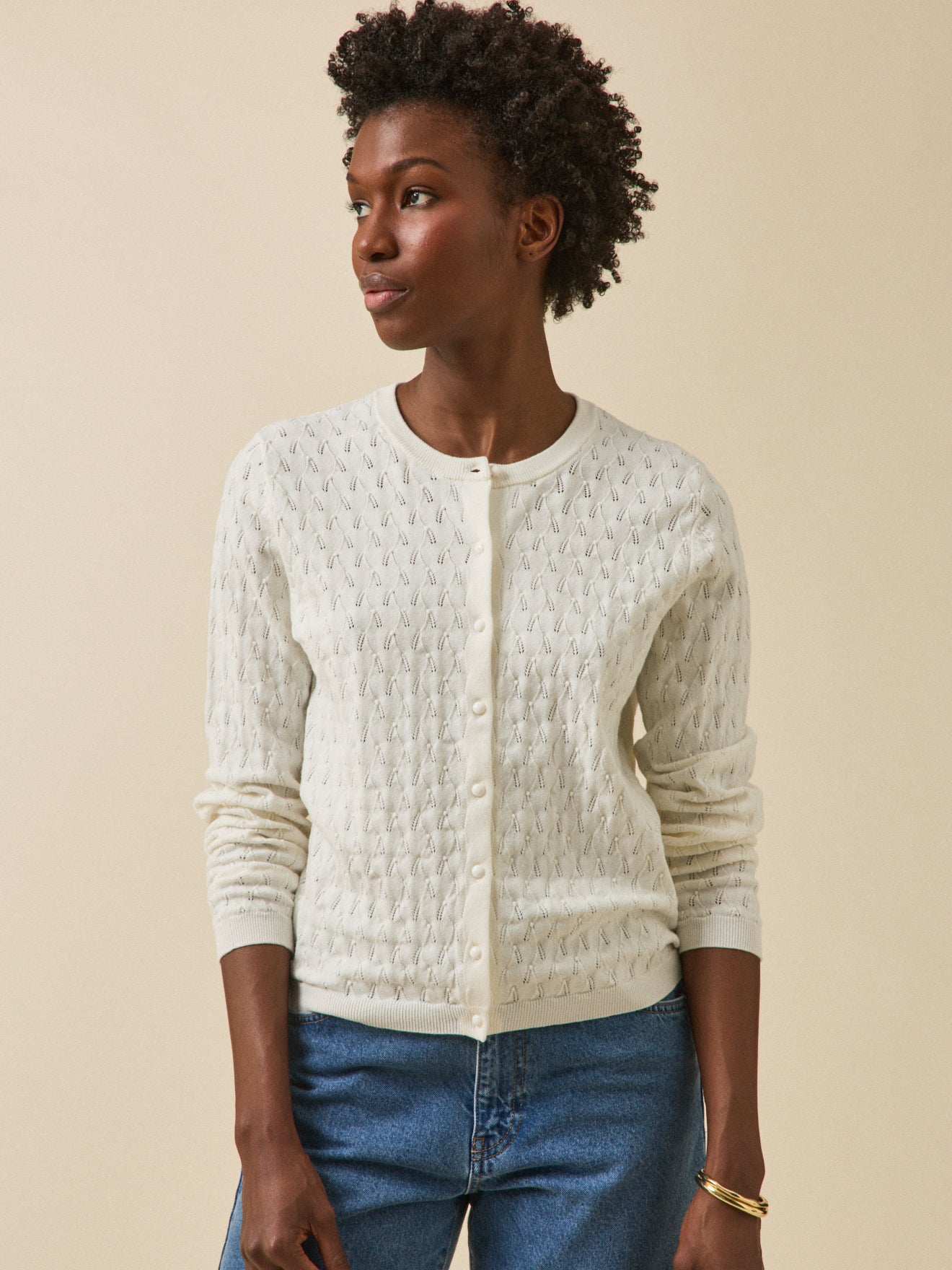 Women's pointelle knit cardigan