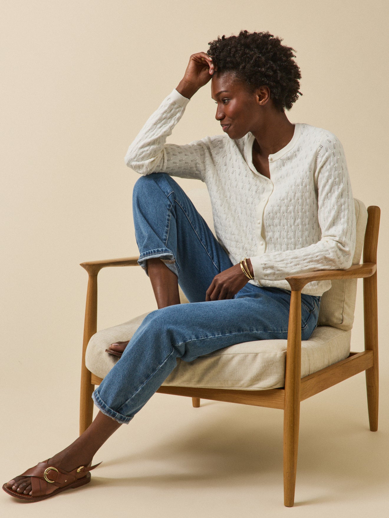 Women's pointelle knit cardigan