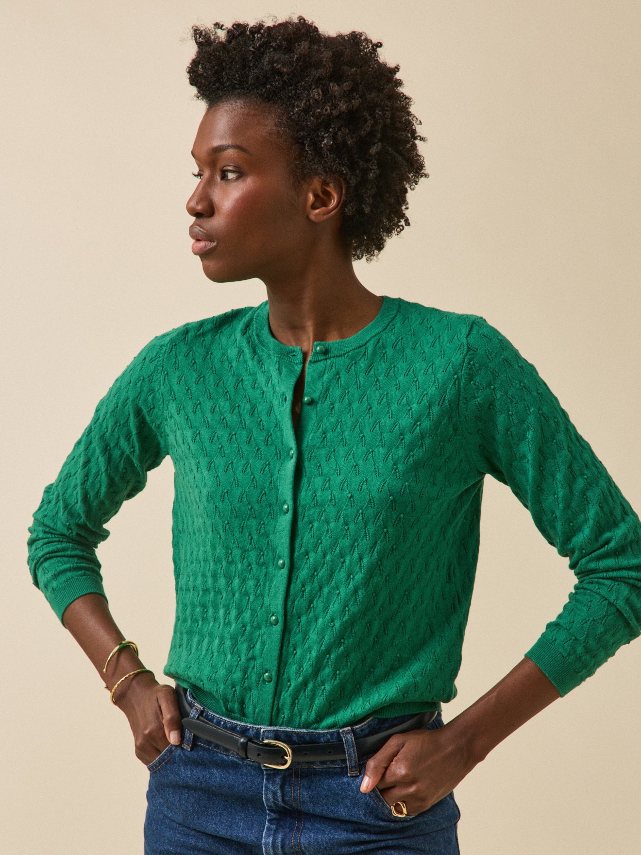 Women's pointelle knit cardigan