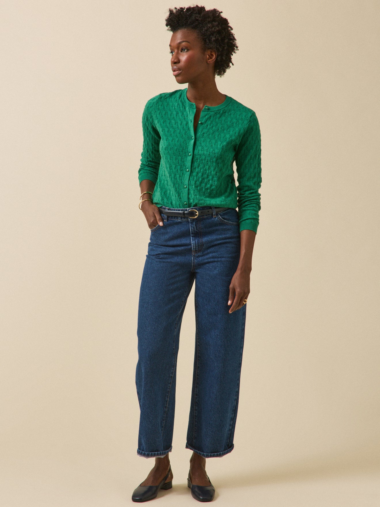 Women's pointelle knit cardigan