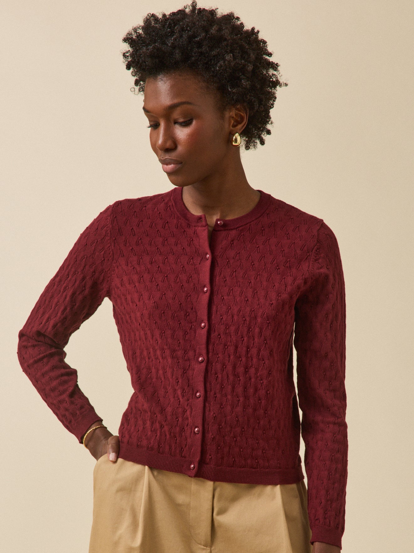 Women's pointelle knit cardigan