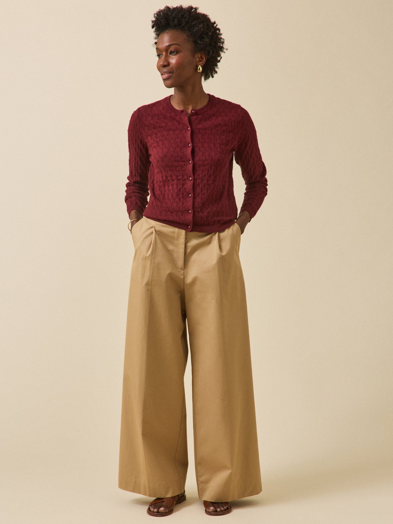 Women's pointelle knit cardigan