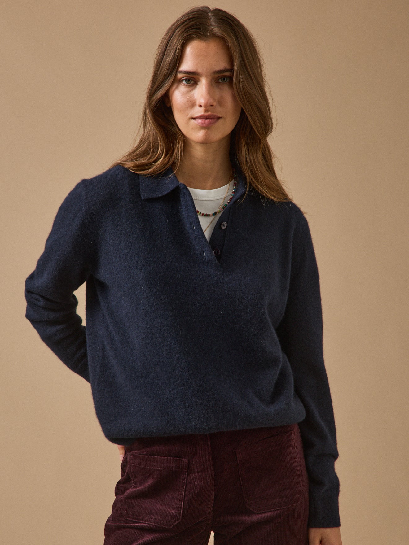 Women's sweater with polo shirt collar - The Cashmere Collection