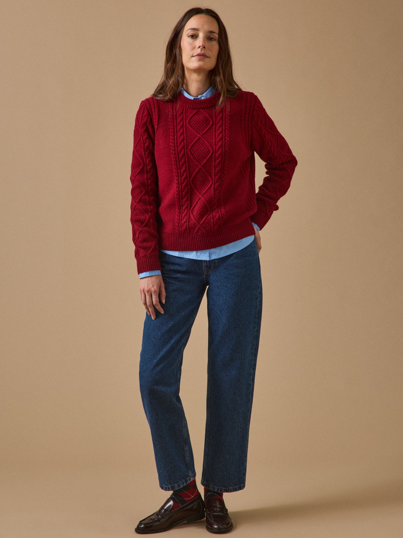 Pull torsades col rond femme