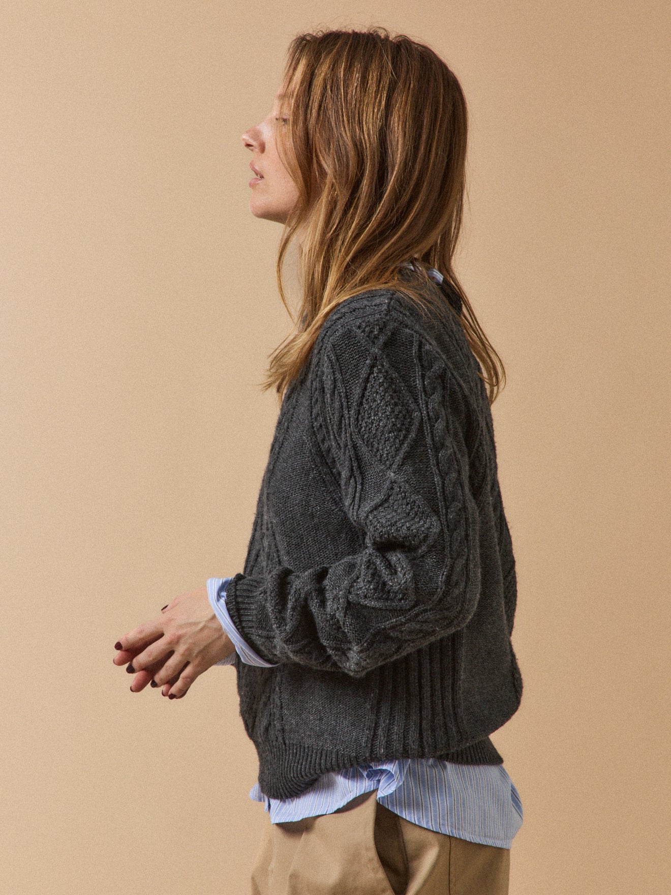 Pull torsades col rond femme