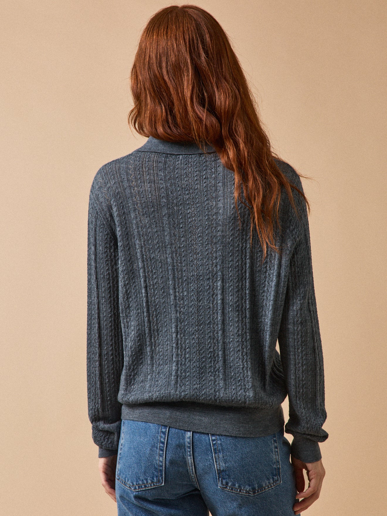 Gilet col chemise ajouré femme