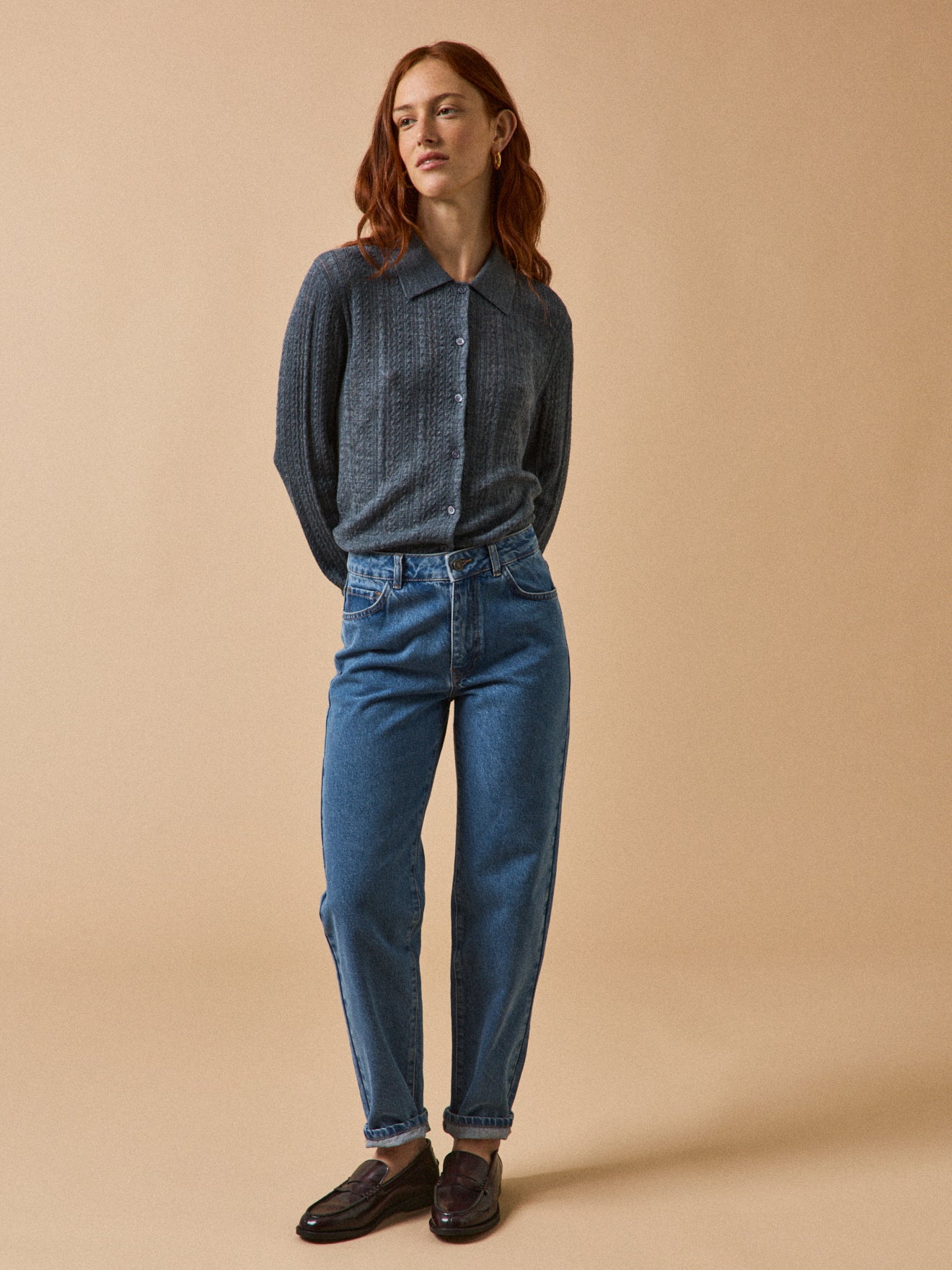 Gilet col chemise ajouré femme