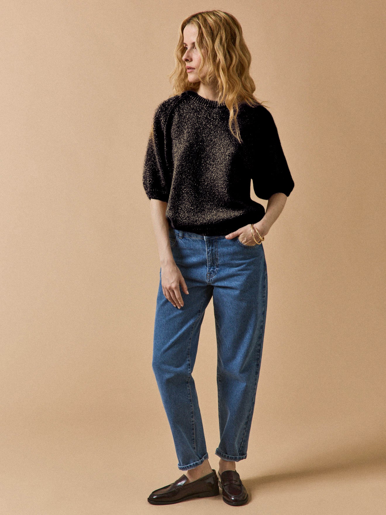 Women's short-sleeved iridescent sweater