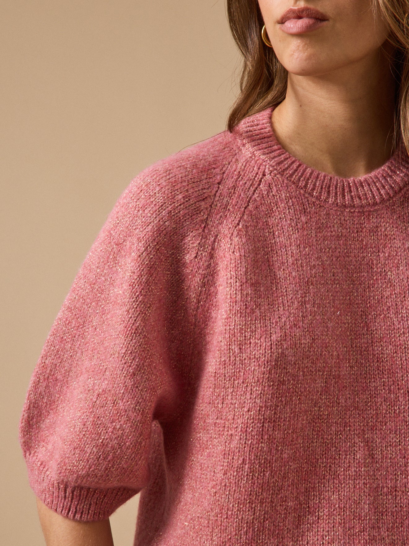 Women's short-sleeved shimmery sweater