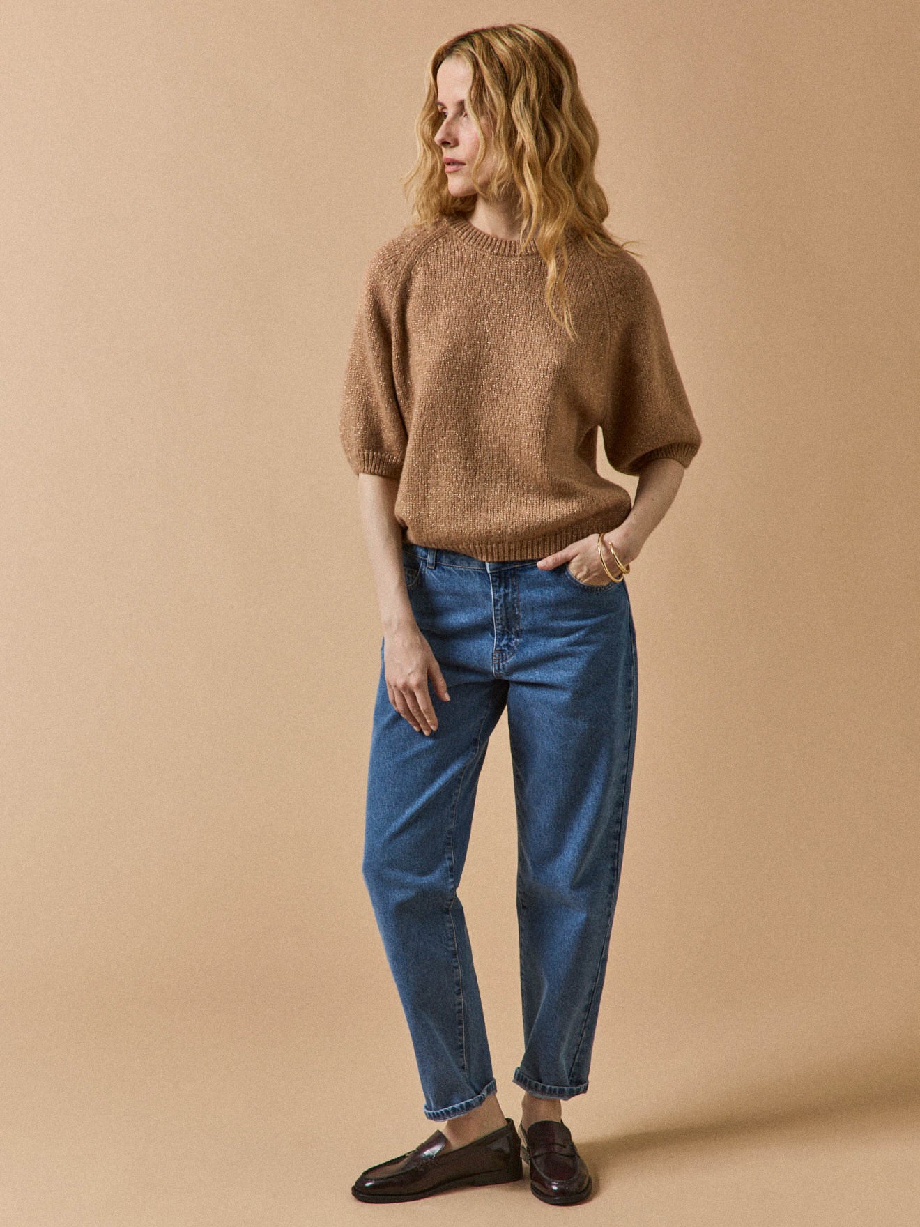 Women's short-sleeved iridescent sweater