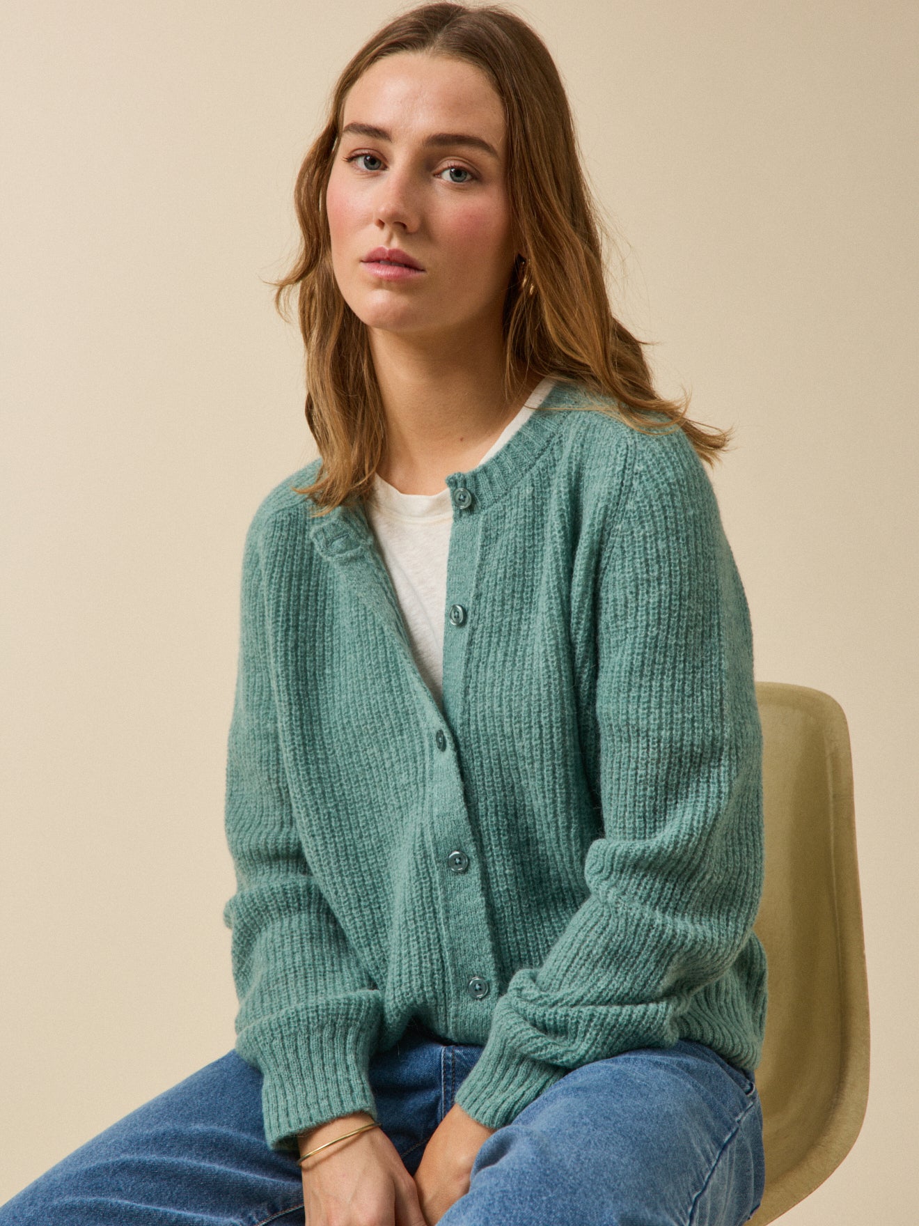 Women's cardigan with wool, alpaca and mohair