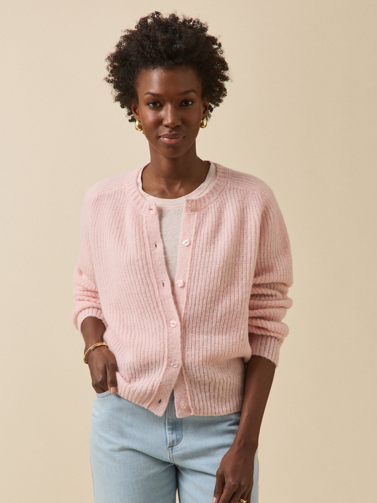 Women's cardigan with wool, alpaca and mohair