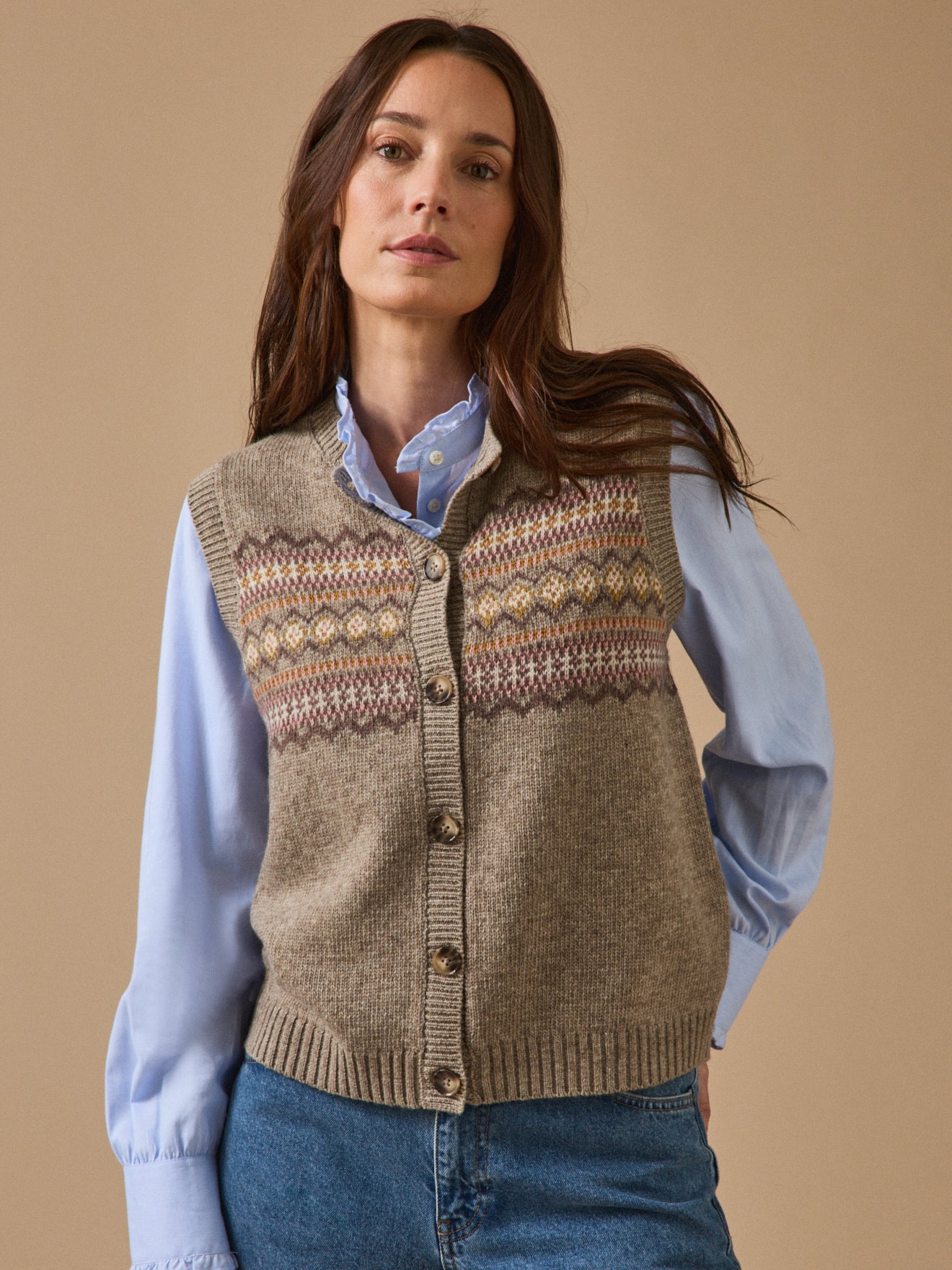 Gilet jacquard sans manches femme