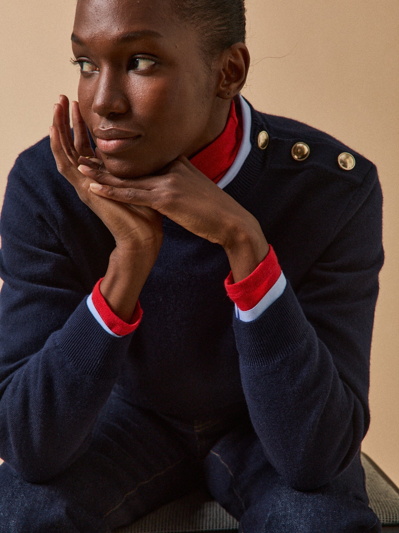 Women's RWS* sweater with golden buttons