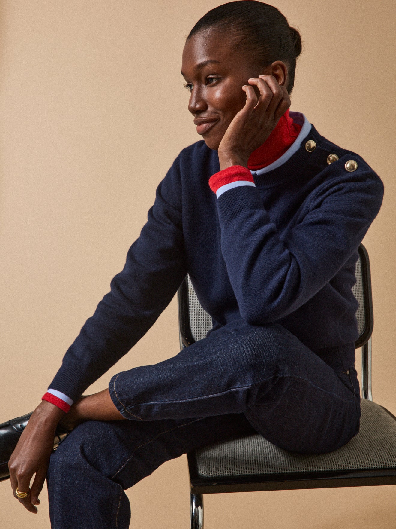 Women's RWS* sweater with golden buttons