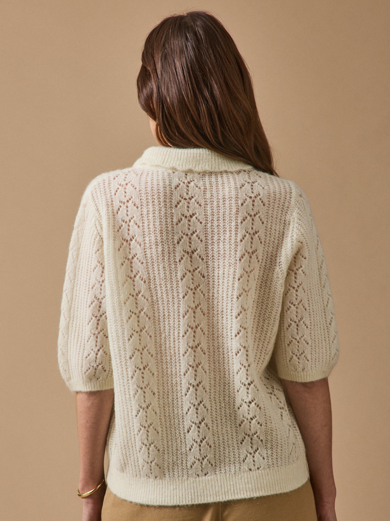Women's wool and mohair cardigan with polo shirt collar