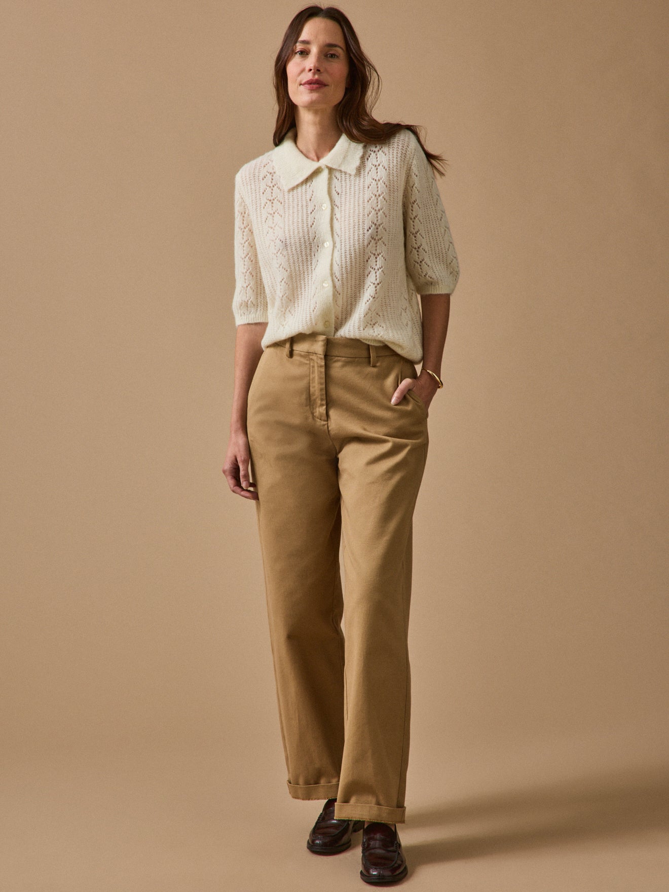 Women's wool and mohair cardigan with polo shirt collar