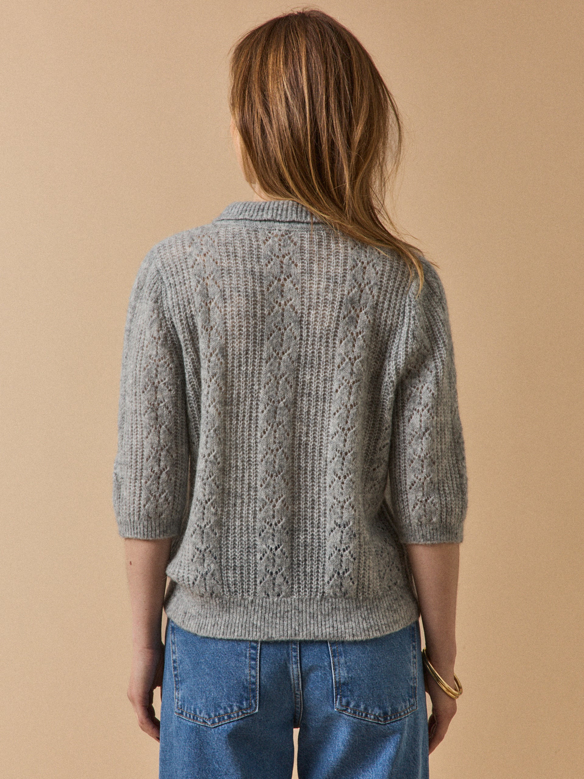 Women's wool and mohair cardigan with polo shirt collar