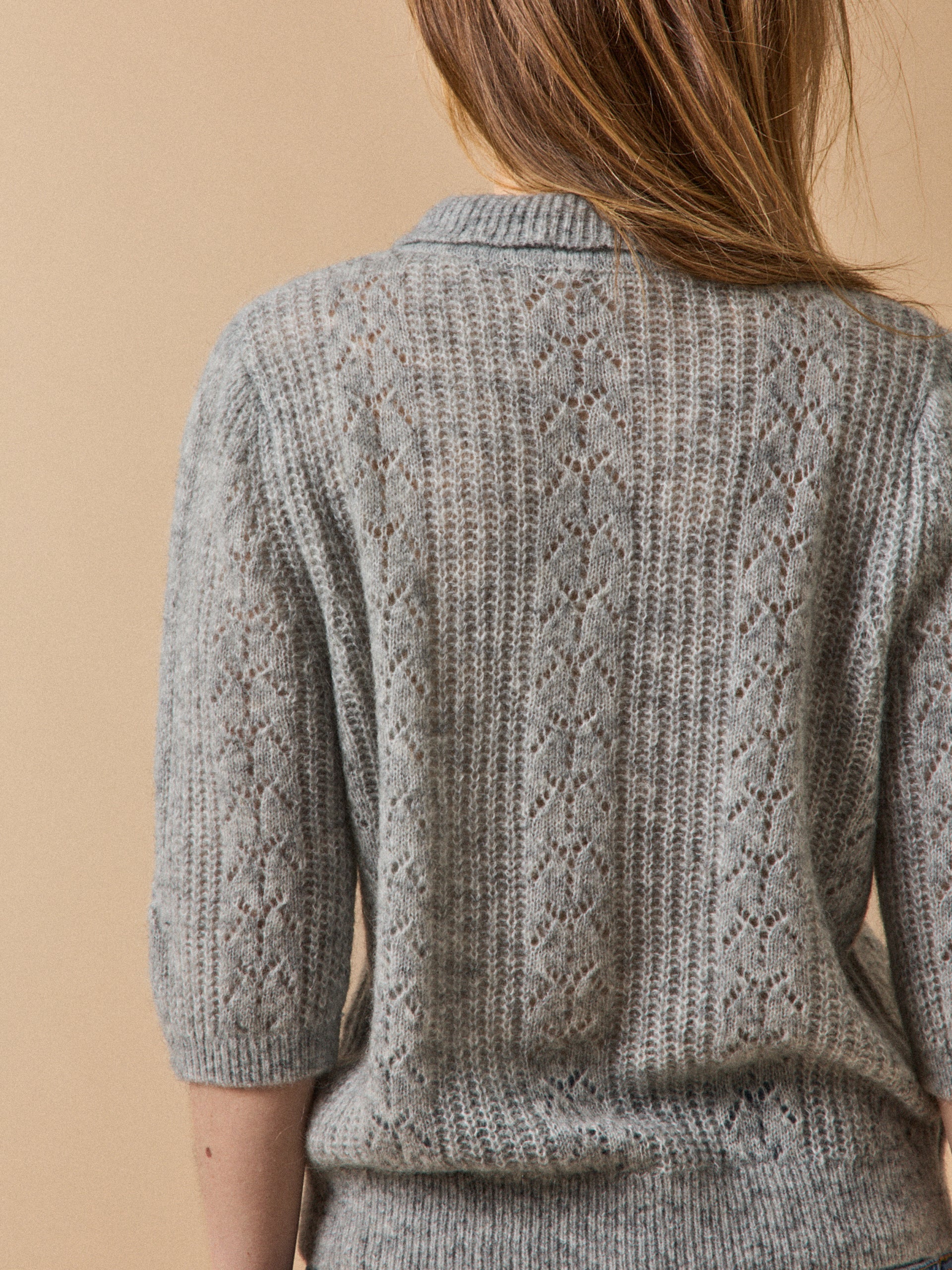 Women's wool and mohair cardigan with polo shirt collar