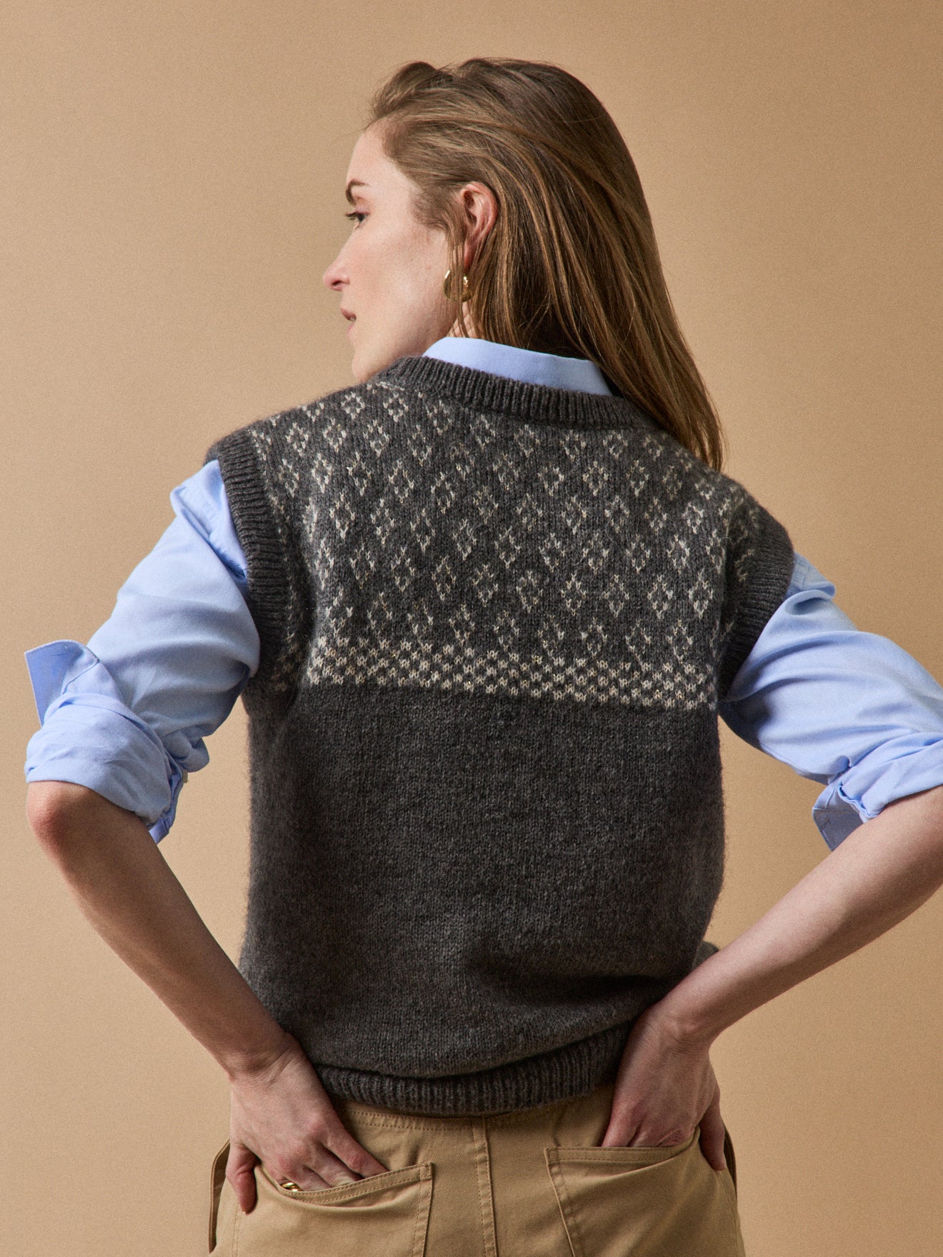 Women's sleeveless jacquard sweater in a mohair blend