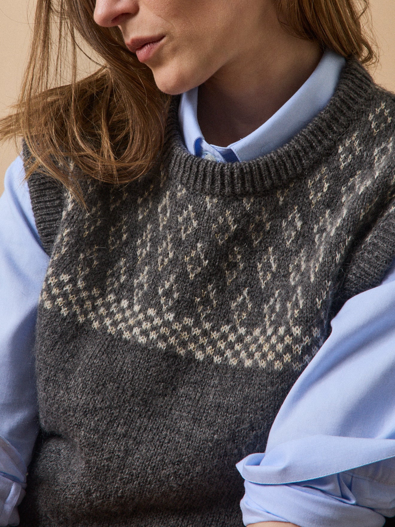 Women's sleeveless jacquard sweater in a mohair blend