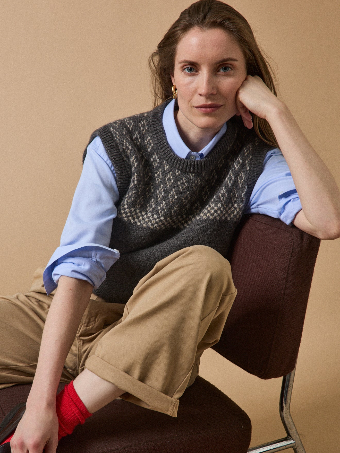 Pull jacquard sans manches femme mélange mohair